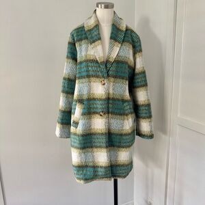 Pink Lily Teal and Cream Plaid Coat
